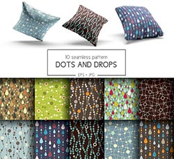 10个可无缝拼接的矢量艺术点滴图案：Dots and drops patterns